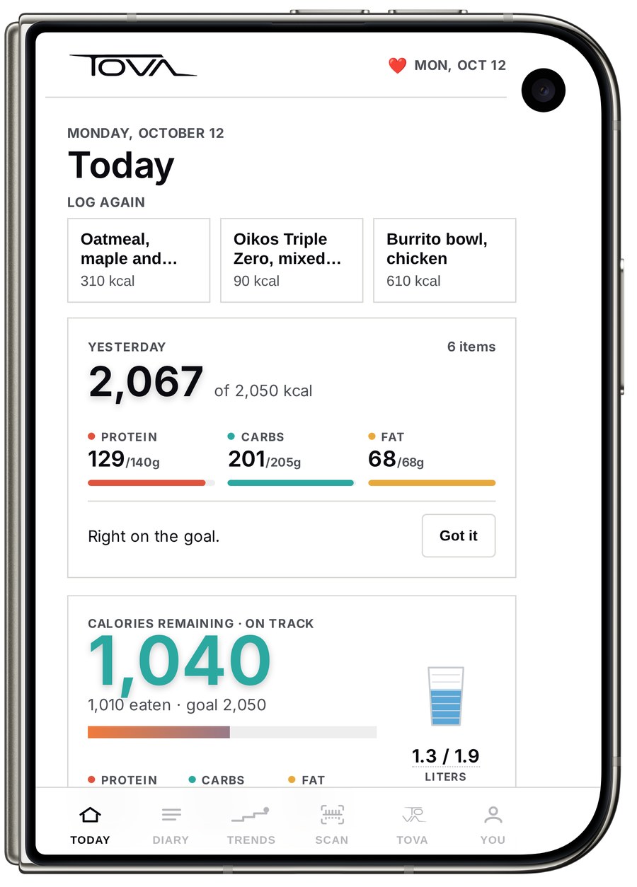 iPhone Duo closed, TOVA on the outer display: Today with three one tap favorites at the top