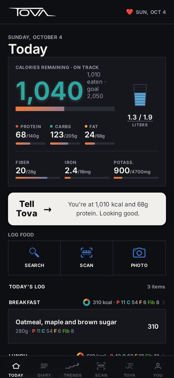 Today screen in dark mode